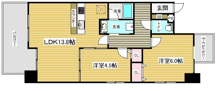 サムティグランツ神戸(2LDK/6階)の間取り写真