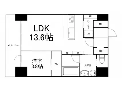 BRAVE松屋町(1LDK/3階)の間取り写真