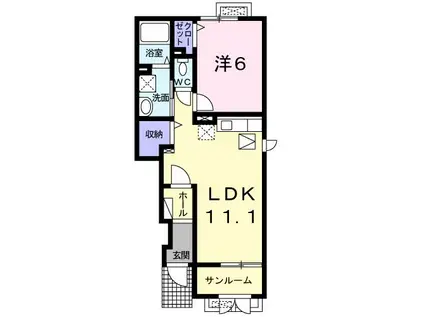 ショーケード(1LDK/1階)の間取り写真