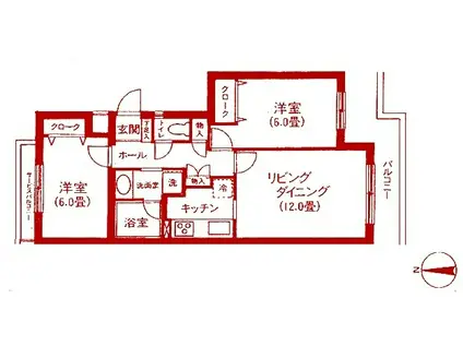 タウンフォルム武蔵小杉二番館(2LDK/1階)の間取り写真