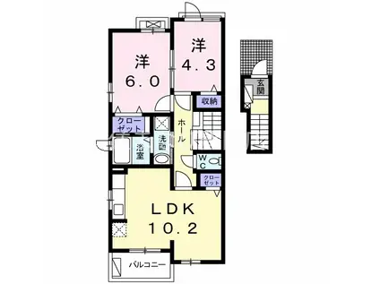 エステートピア原2(ワンルーム/1階)の間取り写真