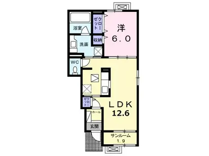 ソレアードイトウ(1K/2階)の間取り写真