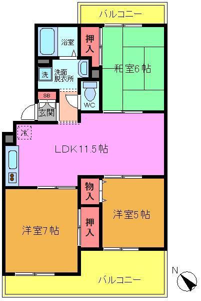 ボアクレールA(3LDK/2階)の間取り写真