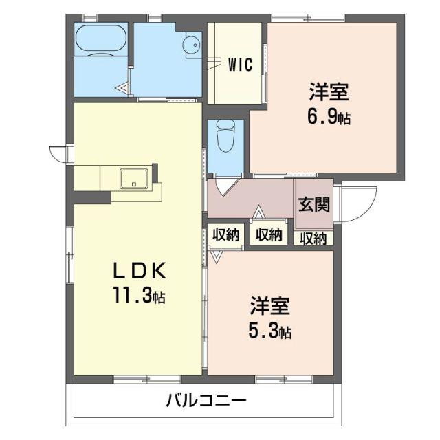 ニコ・アベニューB(2LDK/2階)の間取り写真