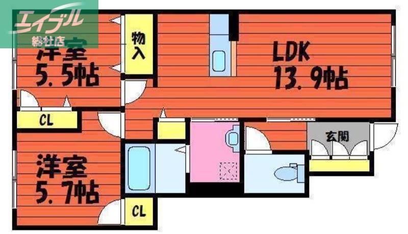 ベルブランシュ笹沖 A棟(2LDK/1階)の間取り写真