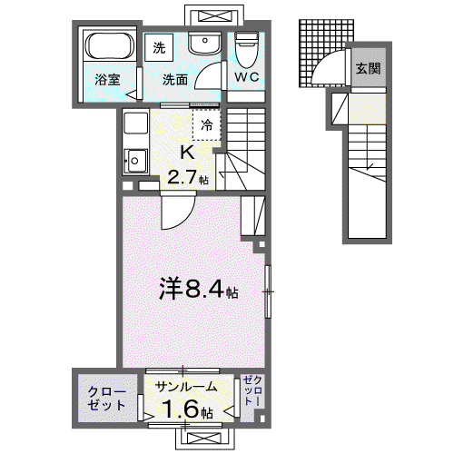 カルム栄町I(1K/2階)の間取り写真