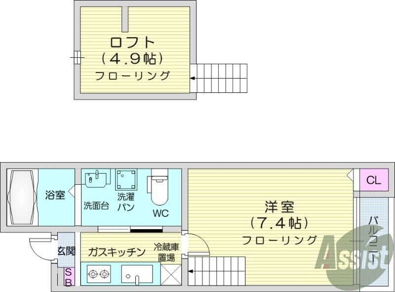 LUNA(1K/2階)の間取り写真