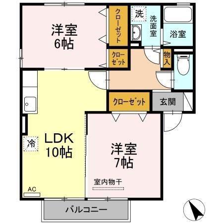 コンフォートハイツ B棟(2LDK/2階)の間取り写真