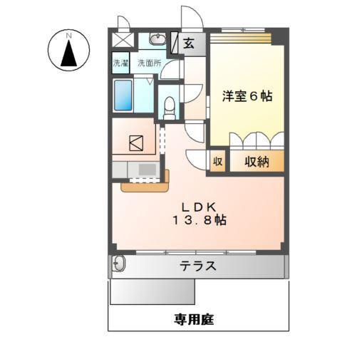 グランディール四条A棟(1LDK/1階)の間取り写真