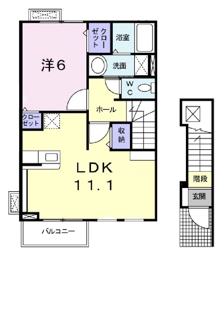 サウス ウェルズIII(1LDK/2階)の間取り写真