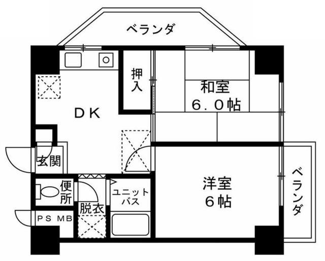 川口城北マンション(2DK/5階)の間取り写真