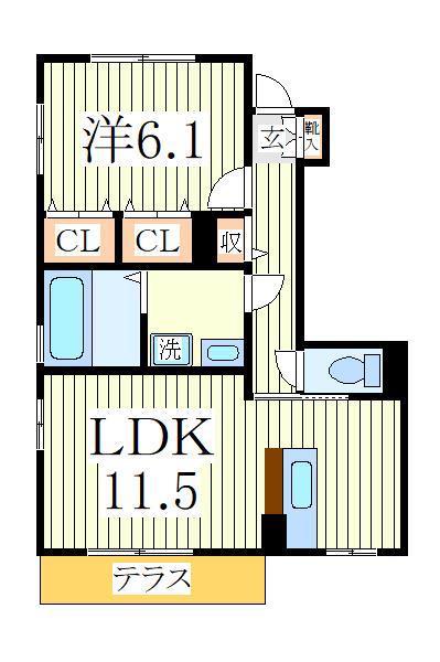 フェリーチェヴィータC(1LDK/1階)の間取り写真