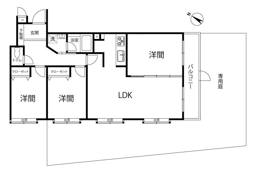 キャニオンマンション東中野(3LDK/1階)の間取り写真