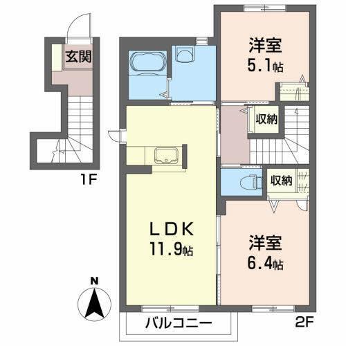 シャーメゾン・シエロ(2LDK/2階)の間取り写真