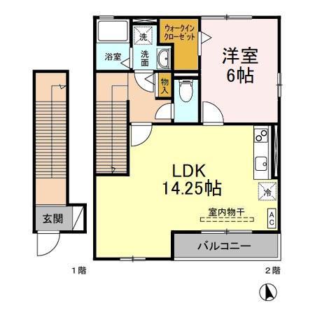 ウィスタリア・ガーデンB(1LDK/2階)の間取り写真