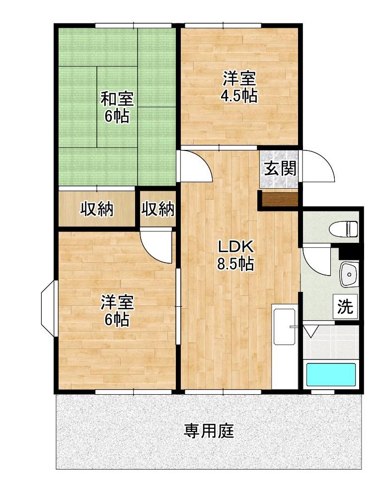 サクセス葛原A棟(3LDK/1階)の間取り写真