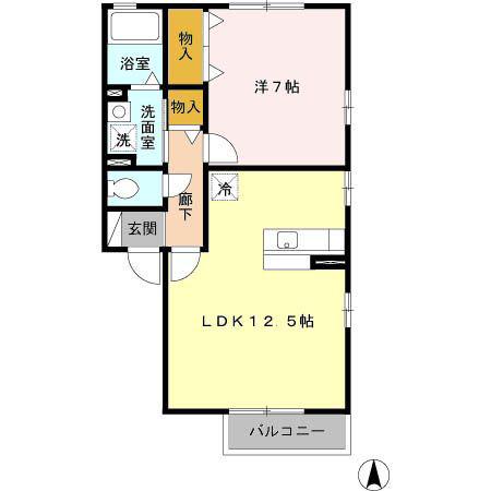 ソレイユ A(1LDK/2階)の間取り写真
