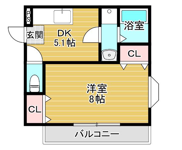 レジスコート今津中(1DK/2階)の間取り写真