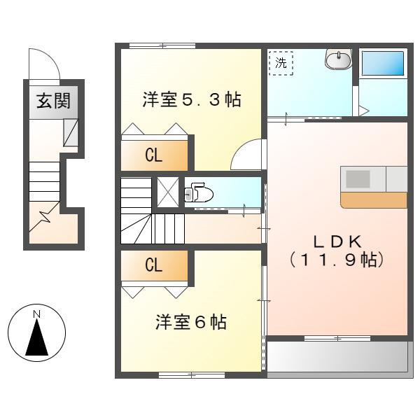 フルール(2LDK/2階)の間取り写真