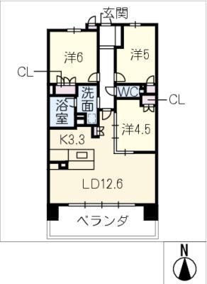 ローレルタワー太田川駅前1605(3LDK/1階)の間取り写真