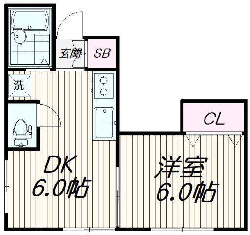 オキナテラス(1DK/2階)の間取り写真