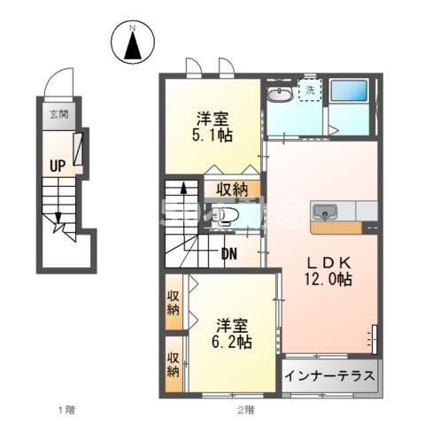 ユニヴァリィ・ハイ(2LDK/2階)の間取り写真