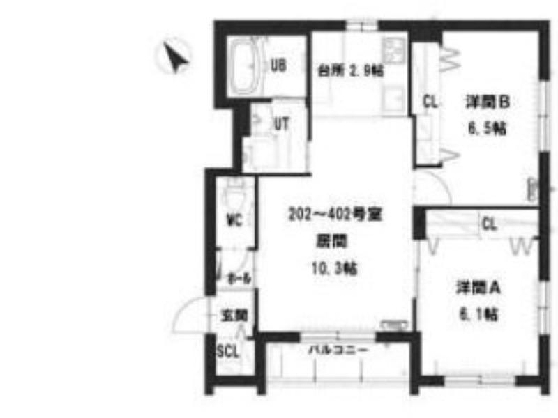 グランメール スカイ プレミアム札幌(2LDK/3階)の間取り写真