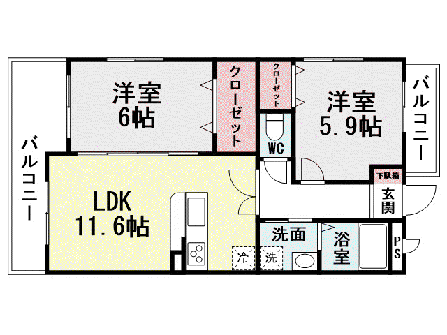 メディアパークIIIコクラ(2LDK/5階)の間取り写真