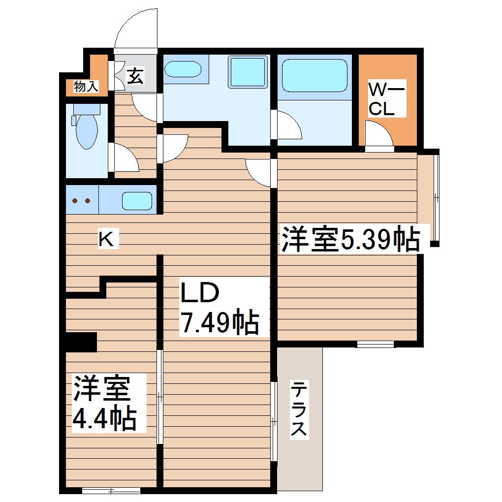 クレスト南光台東(2LDK/1階)の間取り写真