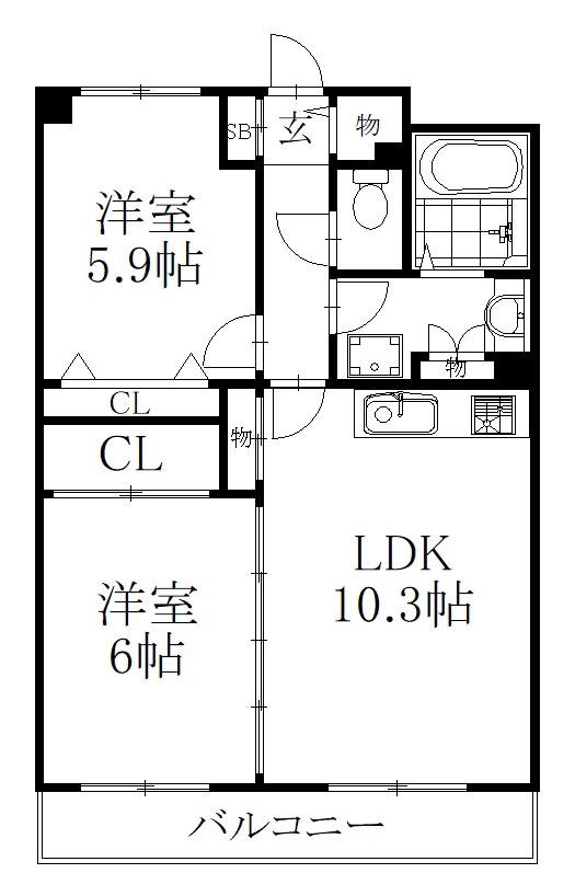 ロワールヒエダ(2LDK/5階)の間取り写真