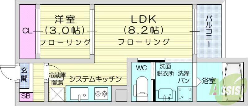 REGALEST北仙台駅(1LDK/2階)の間取り写真