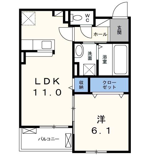 カトレヤ・A棟(1LDK/2階)の間取り写真