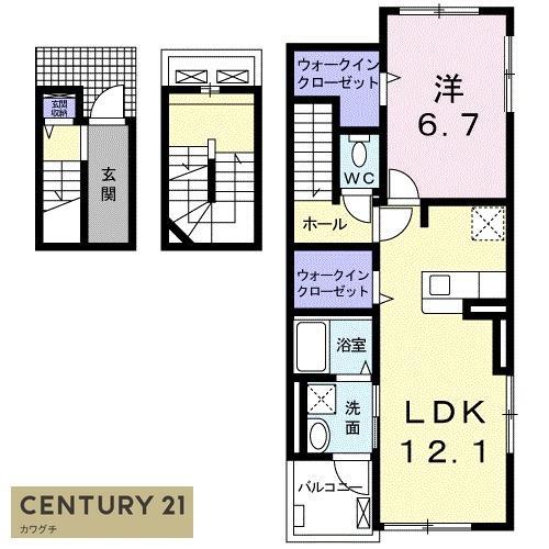 モン・プリエール B(1LDK/3階)の間取り写真