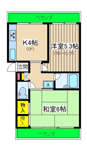 エスプレイス日の出町(2K/4階)の間取り写真
