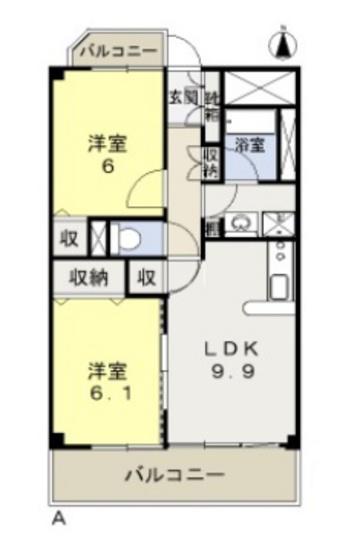 カーサフィオーレ西市駅前(2LDK/7階)の間取り写真