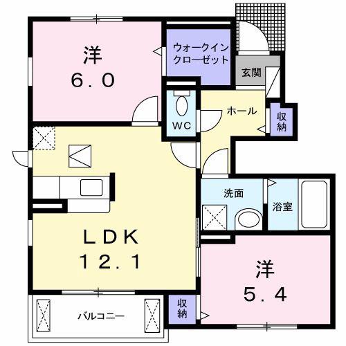 ラソ・エテルノ(2LDK/1階)の間取り写真