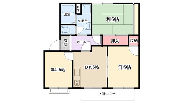 ユートピアンハウスB棟(3DK/2階)の間取り写真
