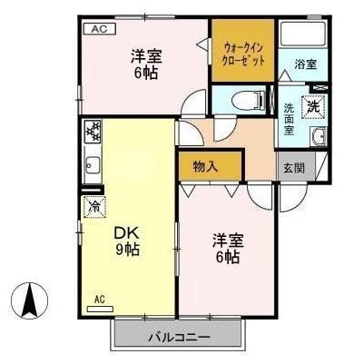 グランデ・カノン(2DK/2階)の間取り写真