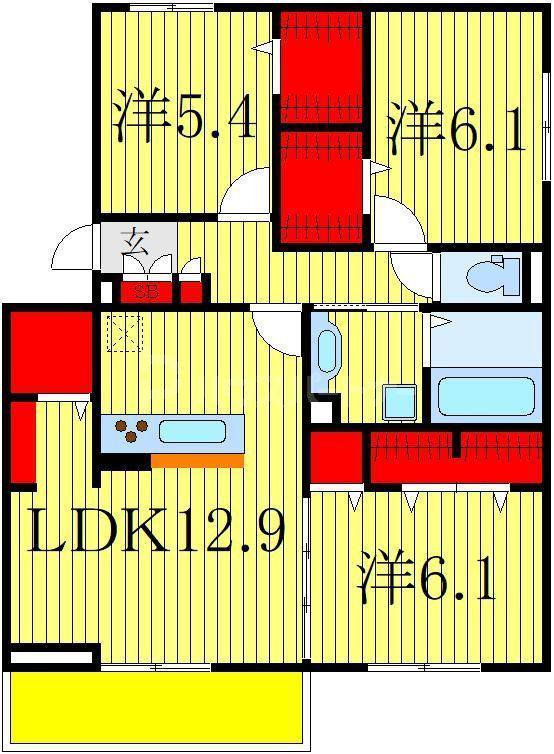 ハイピクチャー C棟(3LDK/2階)の間取り写真