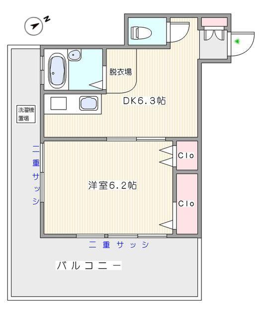マンションヨネヤマ(1DK/4階)の間取り写真