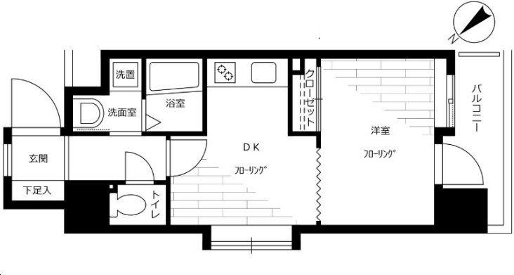 シティプラザ東嶺町(1DK/2階)の間取り写真