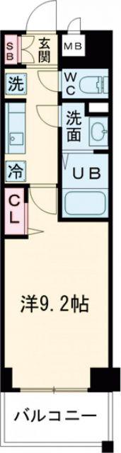 プレサンス神戸セレスティア(1K/2階)の間取り写真