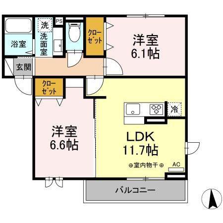 コンフォートイセゼキ(2LDK/2階)の間取り写真