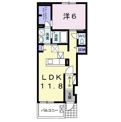 ルネス開成B(1LDK/1階)の間取り写真