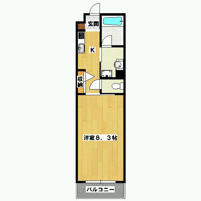 ハンズレジデンス二条(1K/3階)の間取り写真