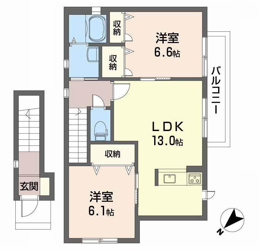 ブランシェ本川内B棟(2LDK/2階)の間取り写真