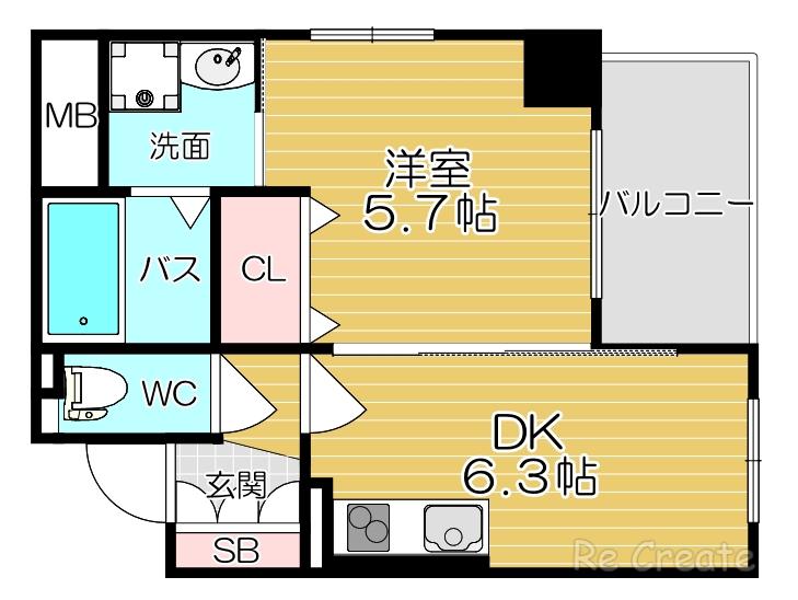 ティベルデ(1DK/5階)の間取り写真