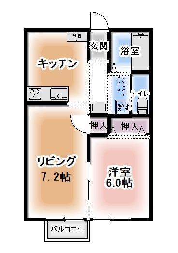 ガルテン宿畑B棟(2K/2階)の間取り写真