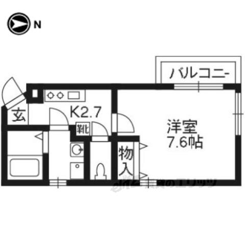 フラット長者町(1K/2階)の間取り写真