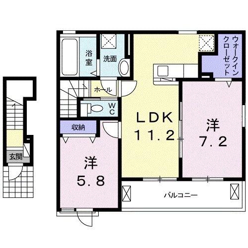 ソレイユ西貝(2LDK/2階)の間取り写真